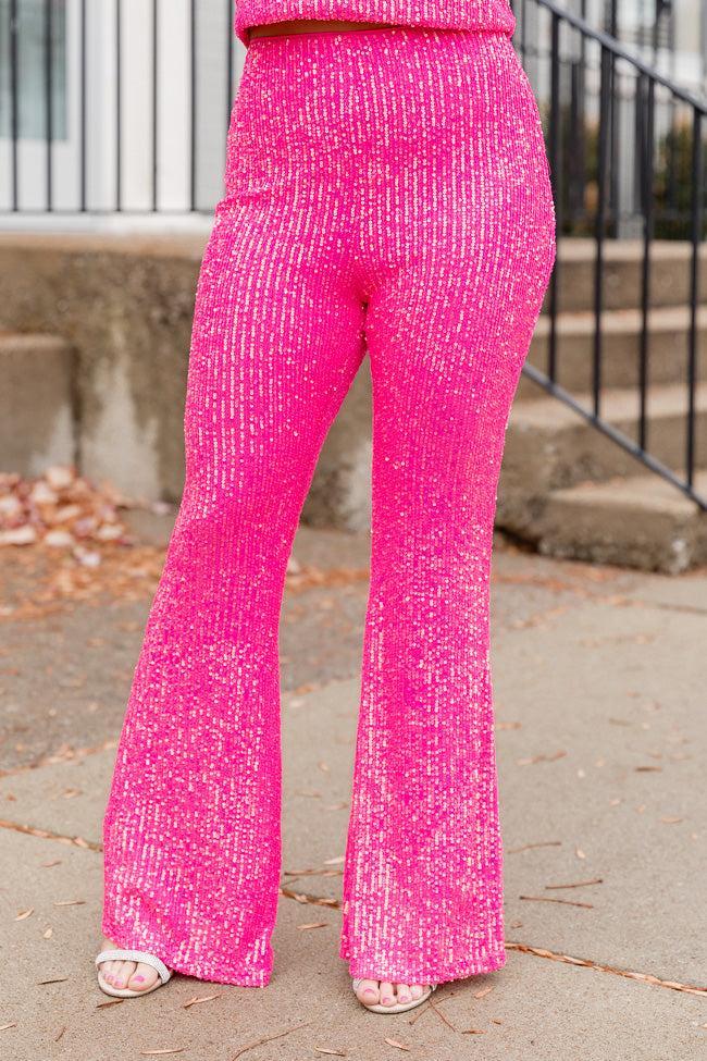 Holiday Fun Pink Sequin Flared Pants Product Image