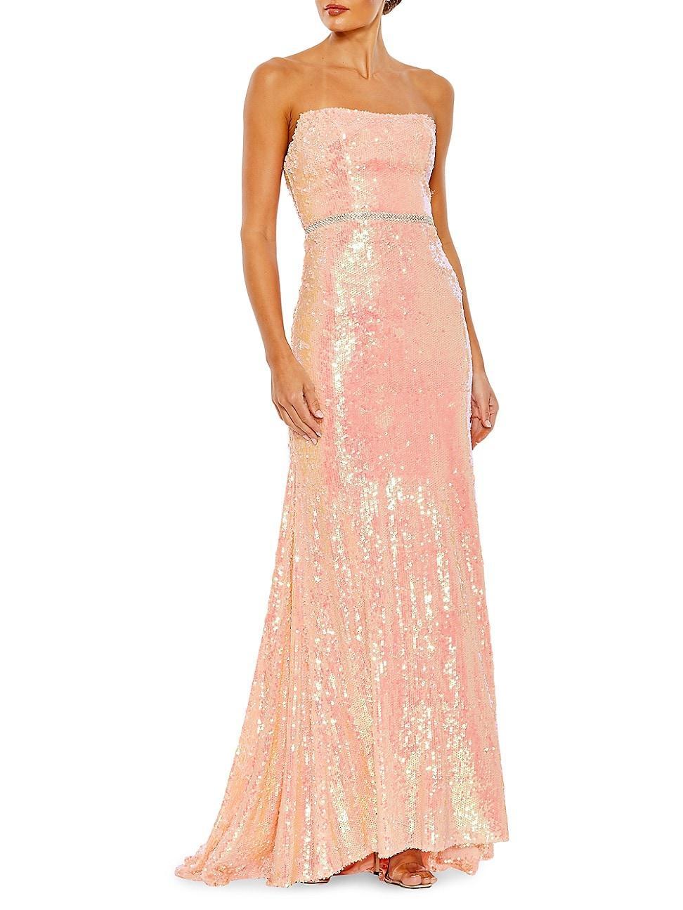 Womens Belted Sequin-Embellished Gown product image