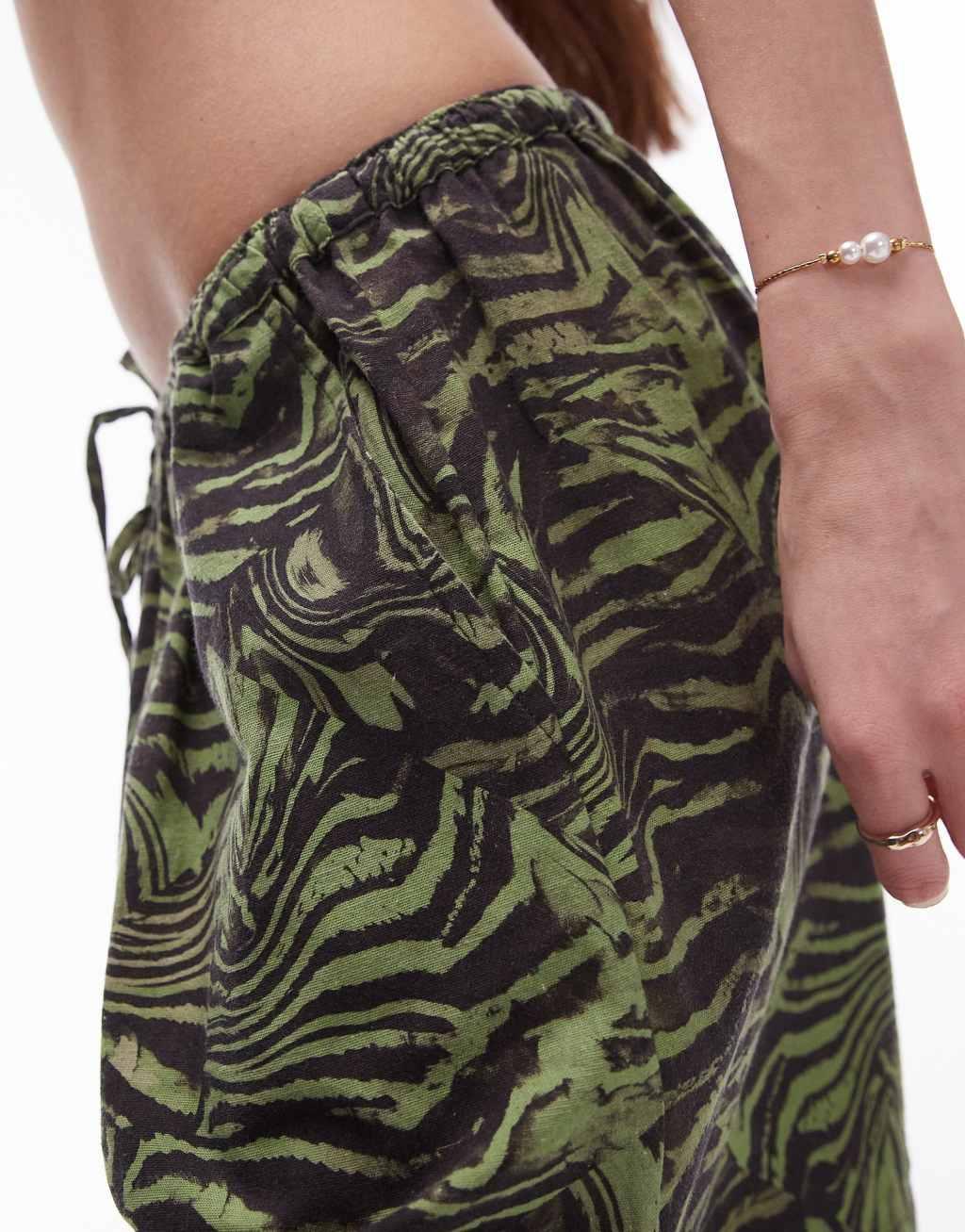 Topshop beach shorts in khaki zebra print Product Image