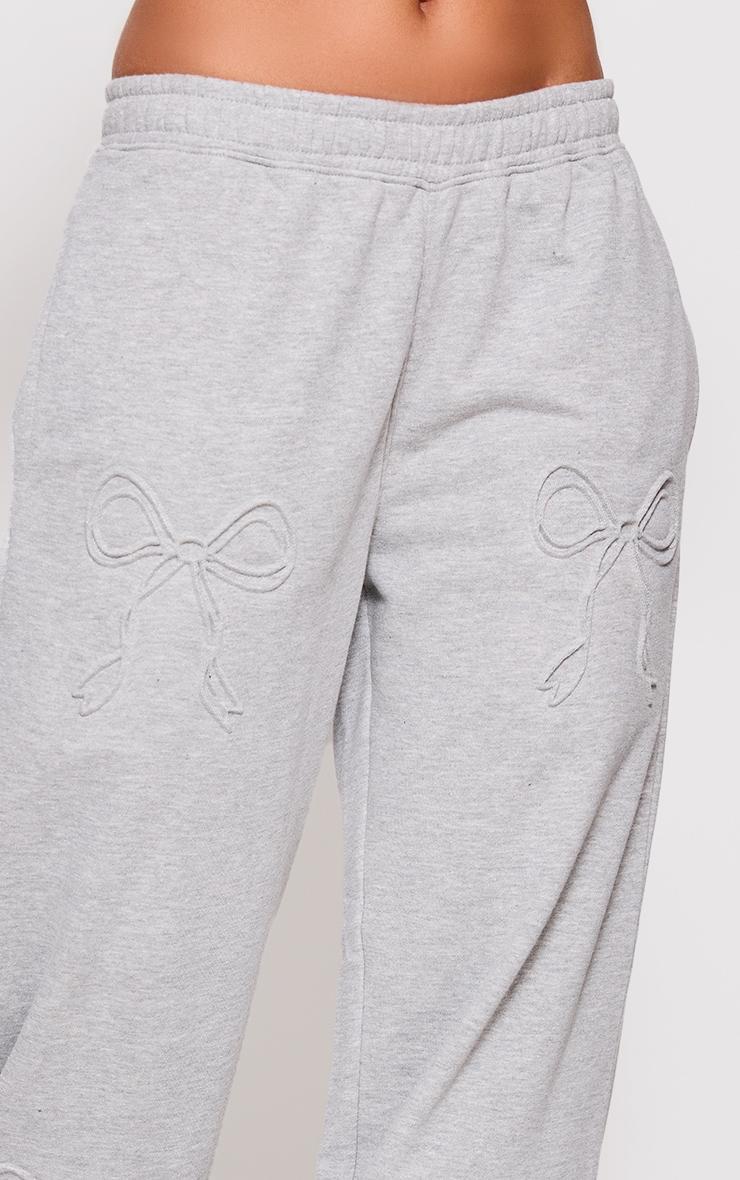 Petite Grey Marl Embossed Bow Detail Wide Leg Sweatpants Product Image