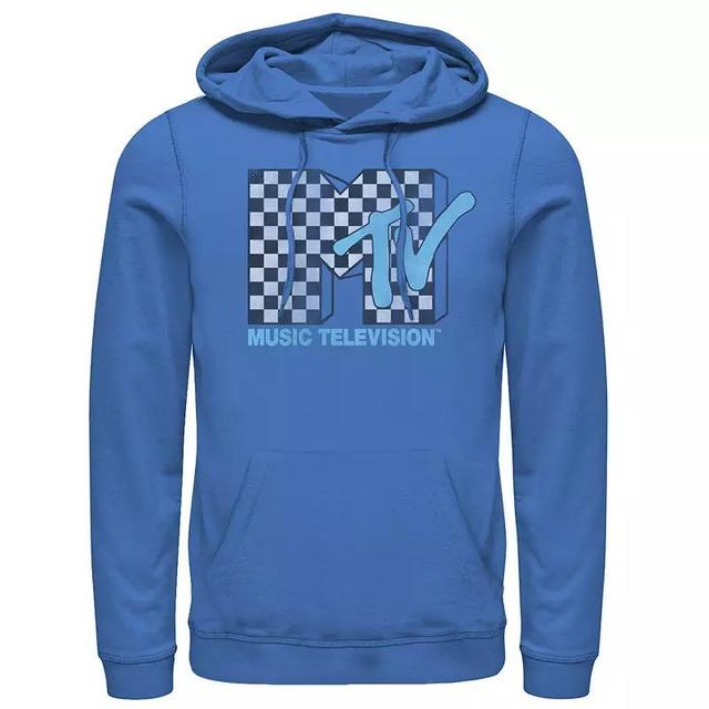 Mens MTV Logo Black And White Checkered Blue TV Hoodie Product Image