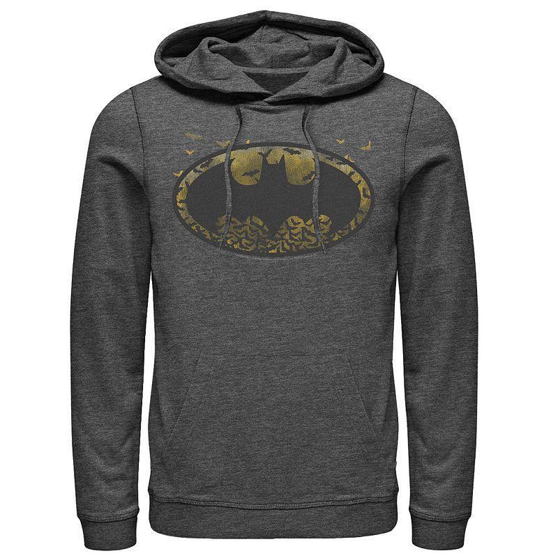 Mens DC Comics Batman Flying Bats Logo Hoodie Grey Product Image