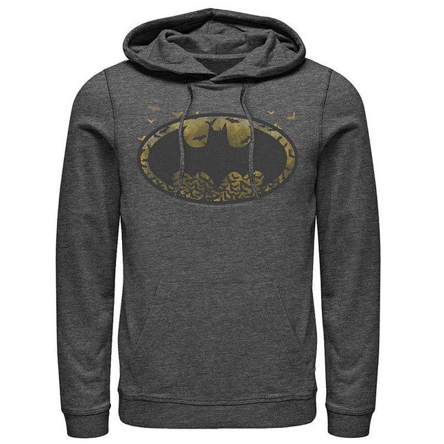 Mens DC Comics Batman Flying Bats Logo Hoodie Grey Heather Product Image