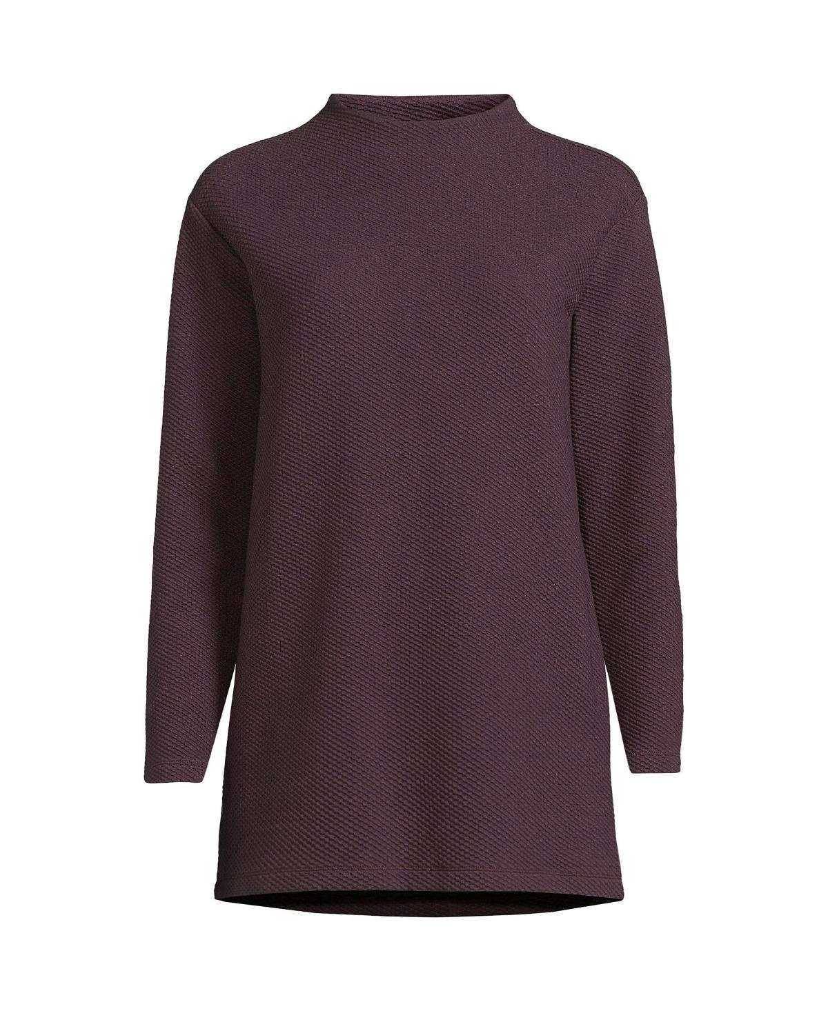 Lands End Womens Petite Long Sleeve Textured Pique Funnel Neck Tunic Product Image