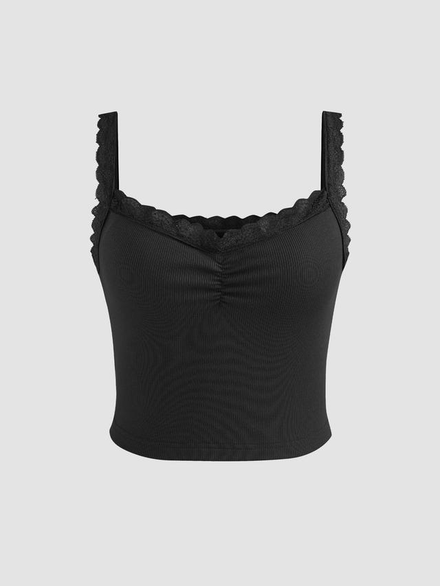 Recycled Fabric Solid Lace Trim Crop Tank Top Product Image