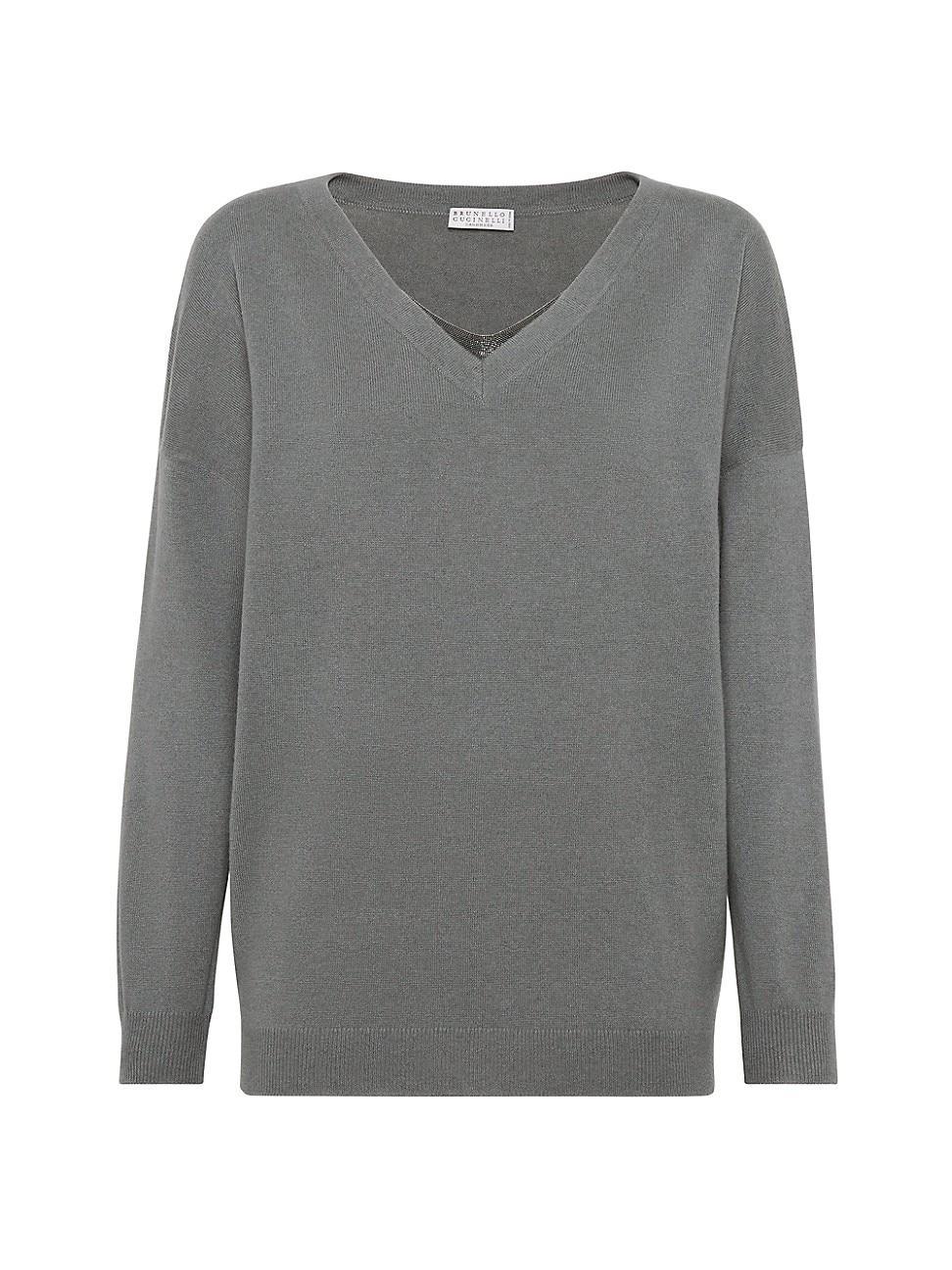 Womens Cashmere Sweater With Shiny Collar Detail Product Image