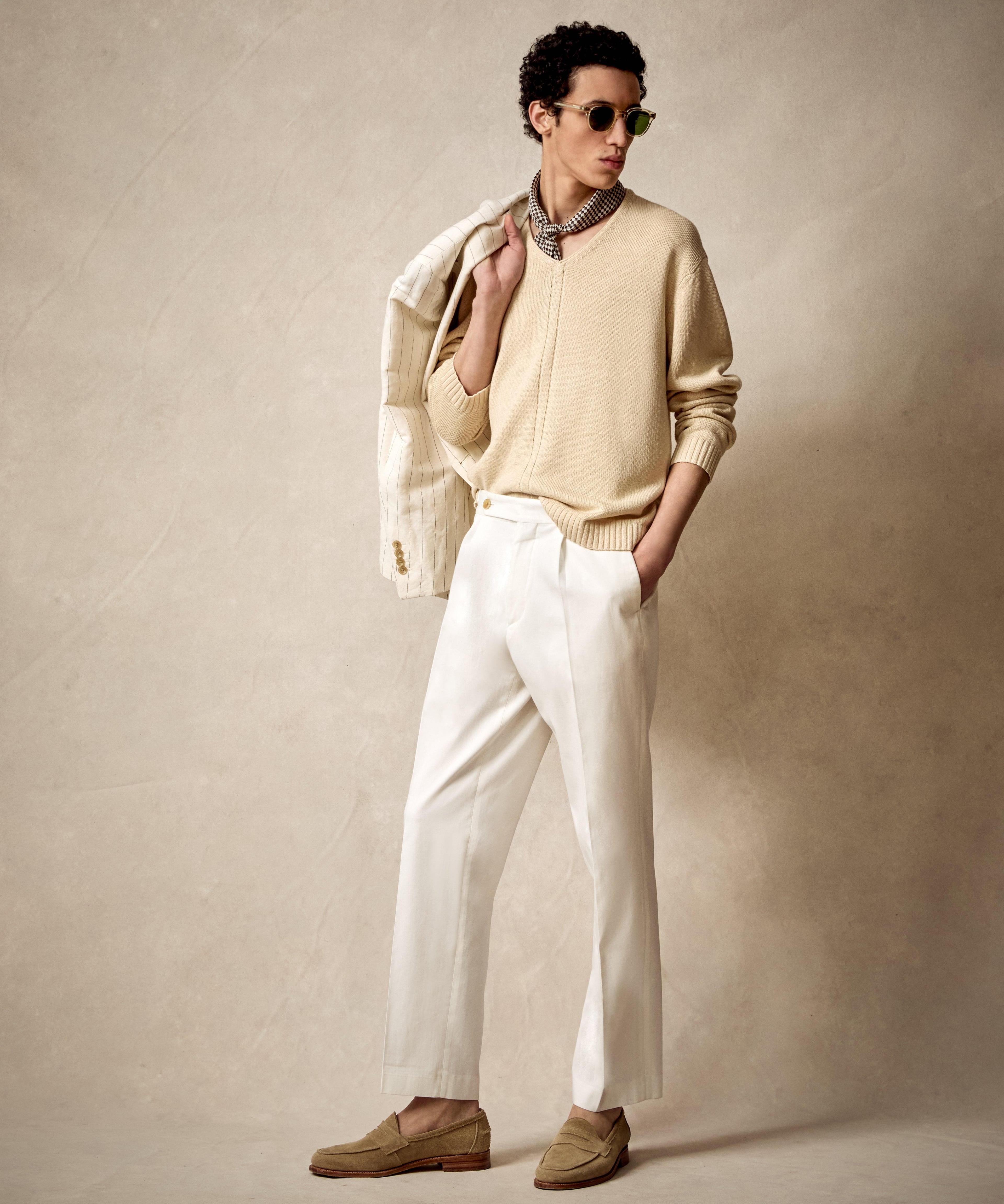 Linen Cotton V-Neck Sweater in Bisque Product Image