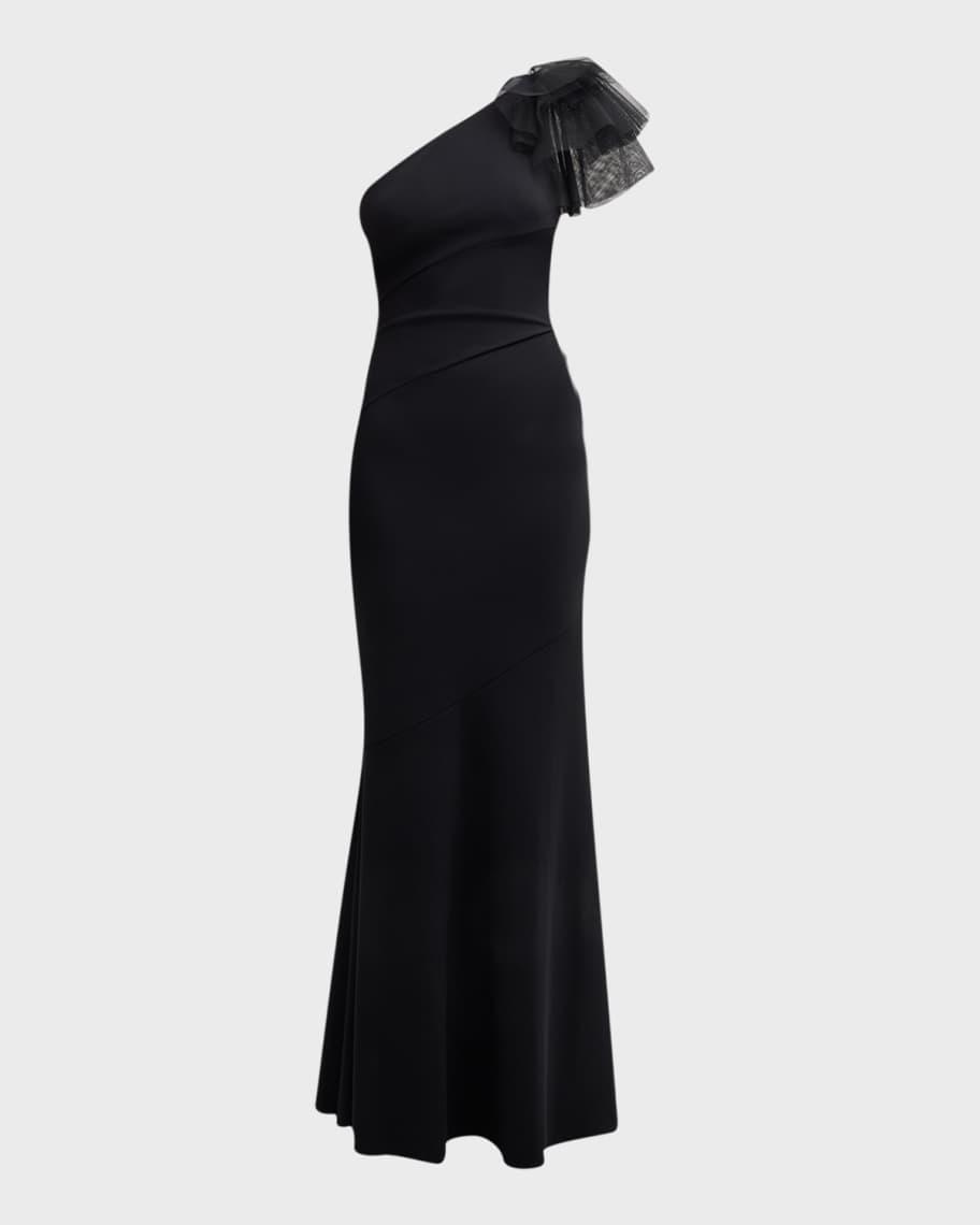 Fares One-Shoulder Ruffle Trumpet Gown Product Image