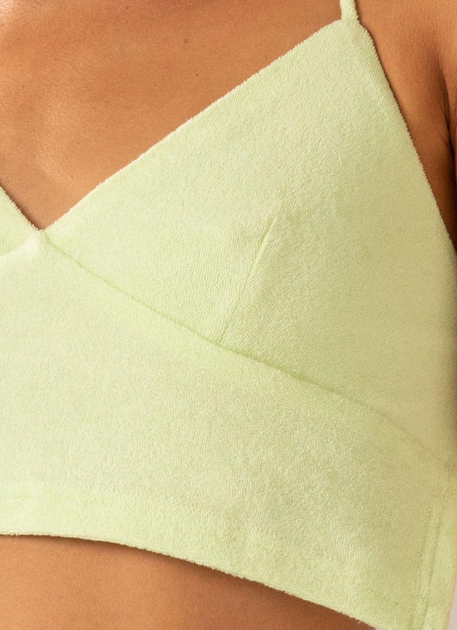 Warmer Water Terry Halter Crop - Lime Green Product Image