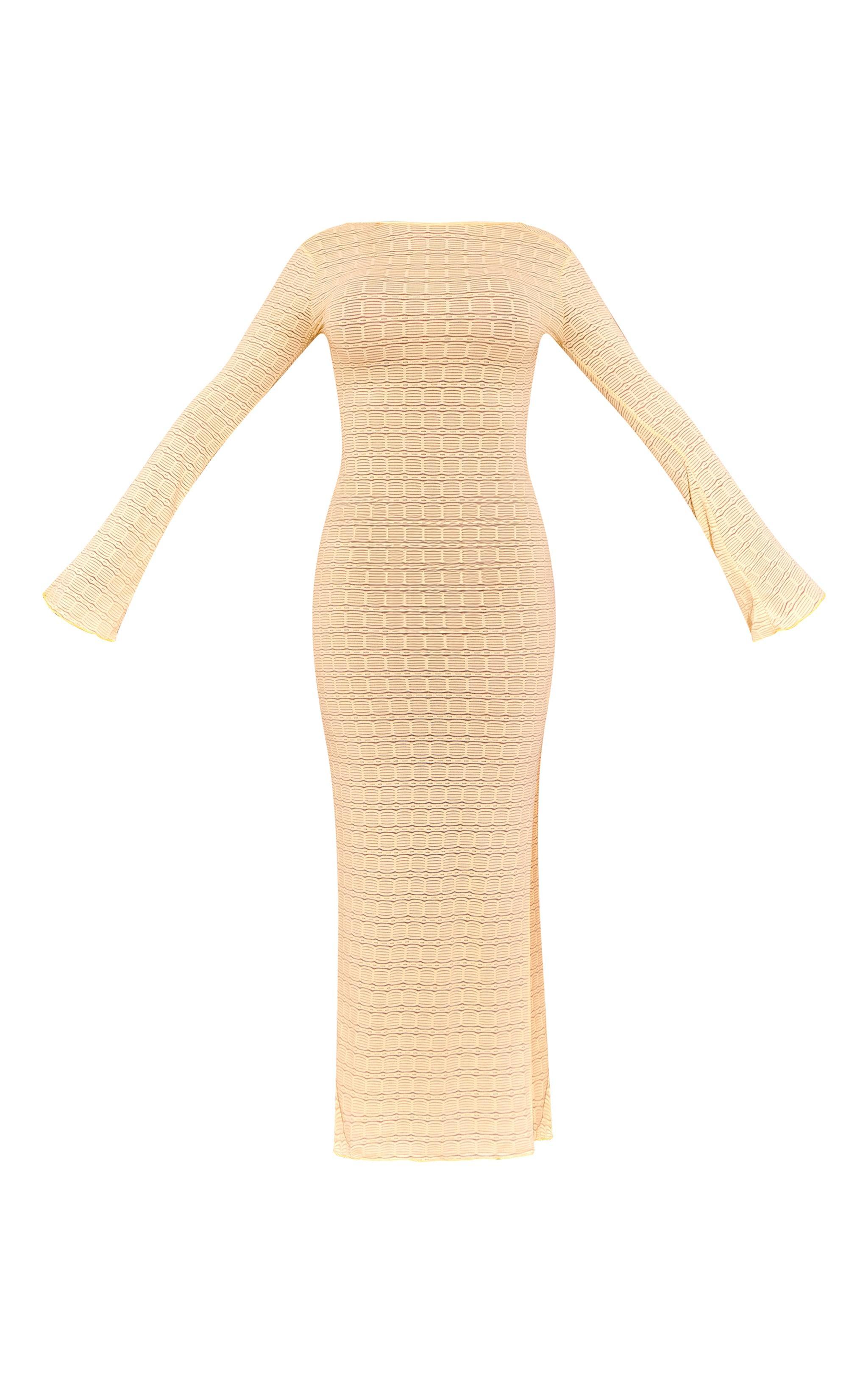 Lemon Textured Mesh Scoop Back Flare Sleeve Maxi Dress Product Image