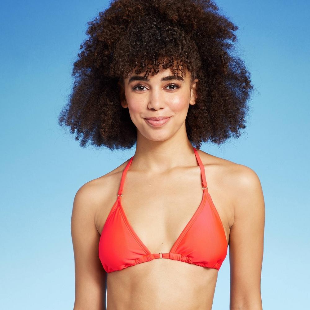 Womens Triangle Bikini Top with Removable Trim - Wild Fable Coral Red XS Product Image