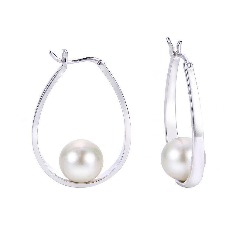 PearLustre by Imperial Sterling Silver Freshwater Cultured Pearl Drop Hoop Earrings, Womens product image