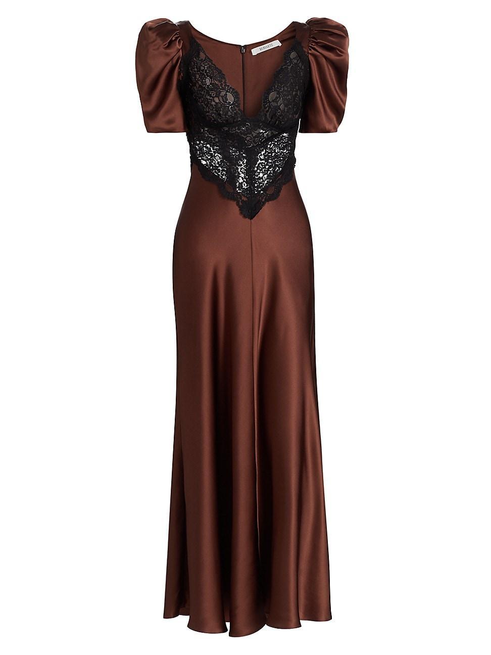 Womens Lace-Paneled Silk Maxi Dress Product Image