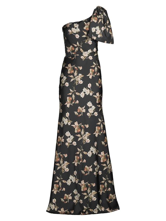 Sachin & Babi Aubrey One-Shoulder Floral Satin Charmeuse Body-Con Gown Product Image