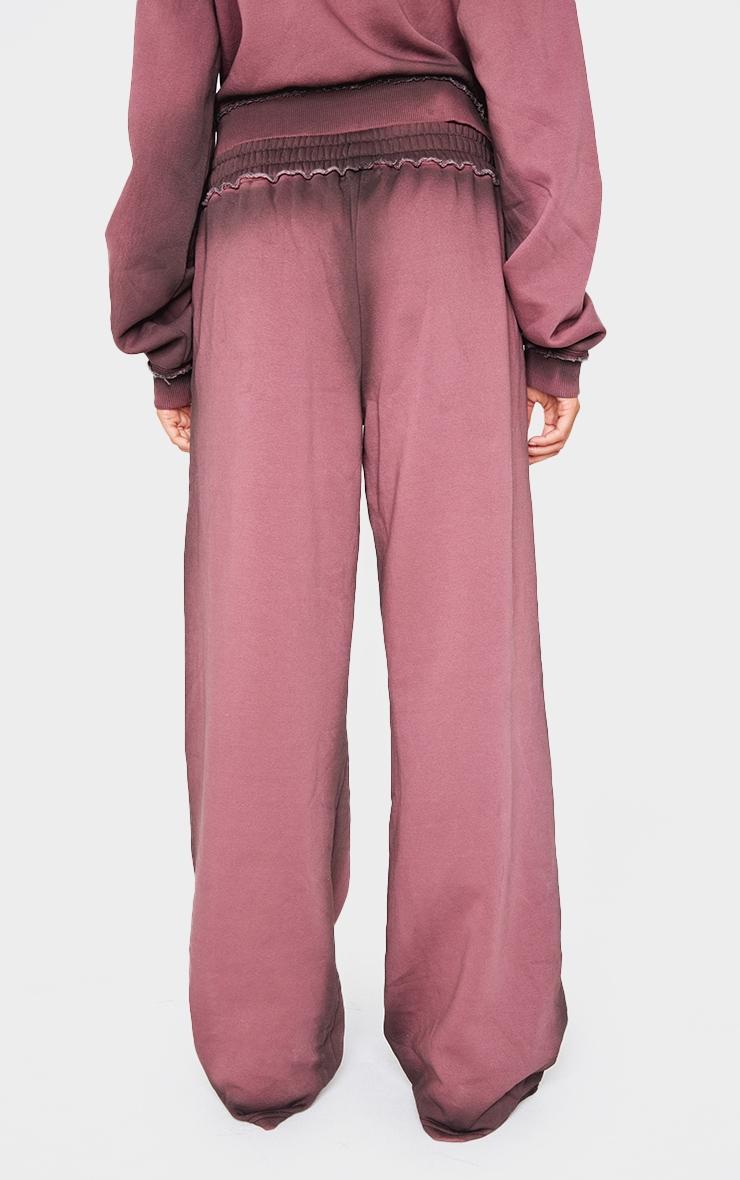 Purple Washed Ombre Distressed Waistband Wide Leg Sweatpants Product Image