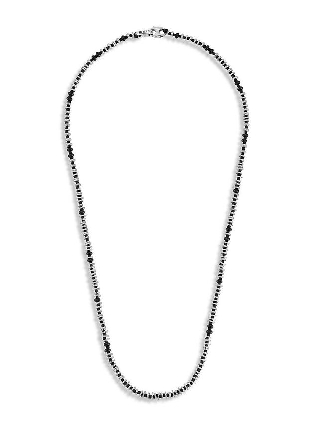 Mens Sterling Silver, Onyx & Hematite Bead Necklace Product Image