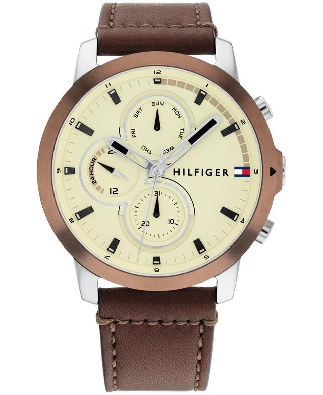 Tommy Hilfiger Men's Casual Sub-Dials Watch with Brown Leather Strap Product Image