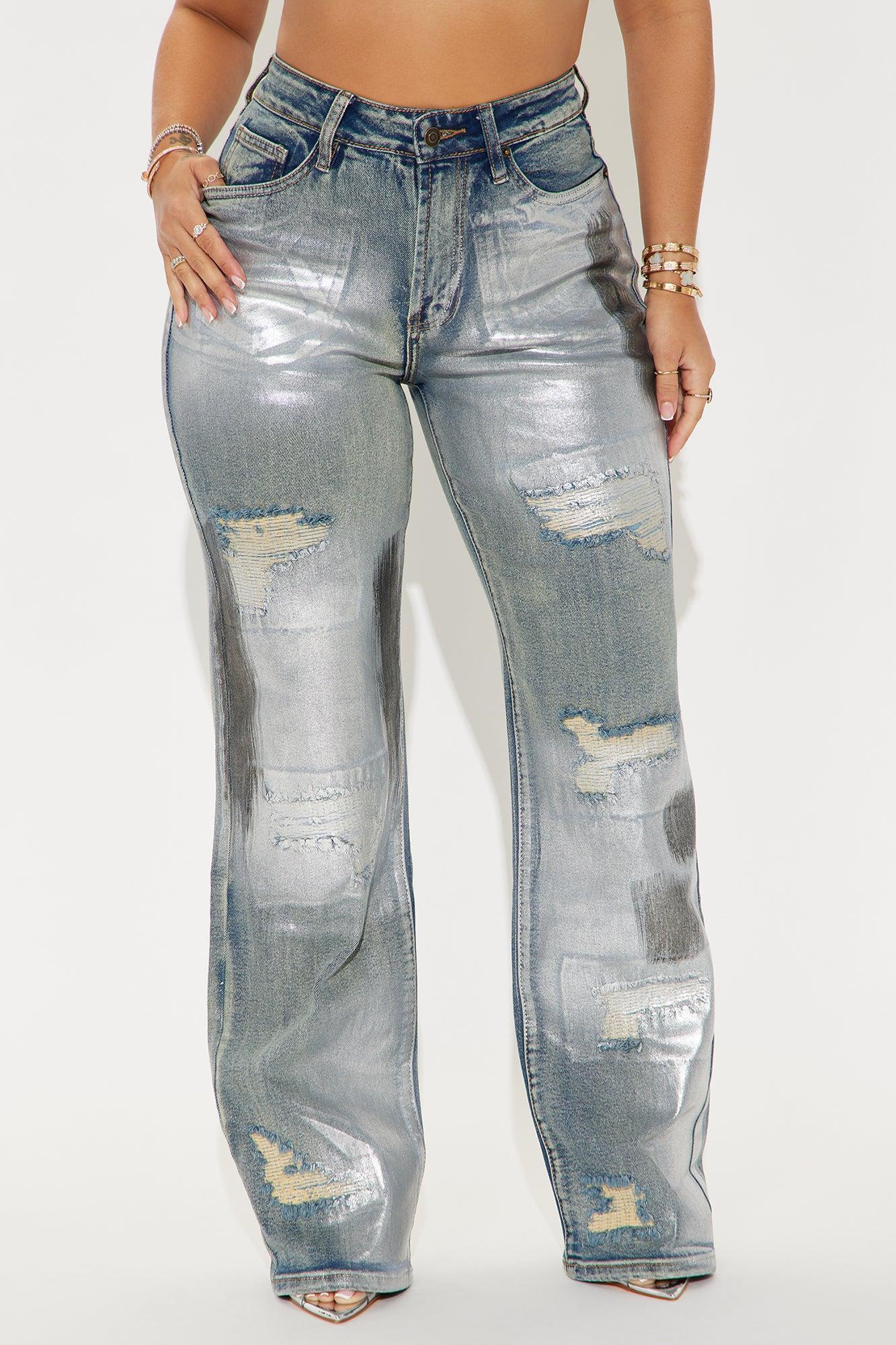 Changing Your Mind Stretch Foil Tinted Straight Leg Jeans - Vintage Wash Product Image