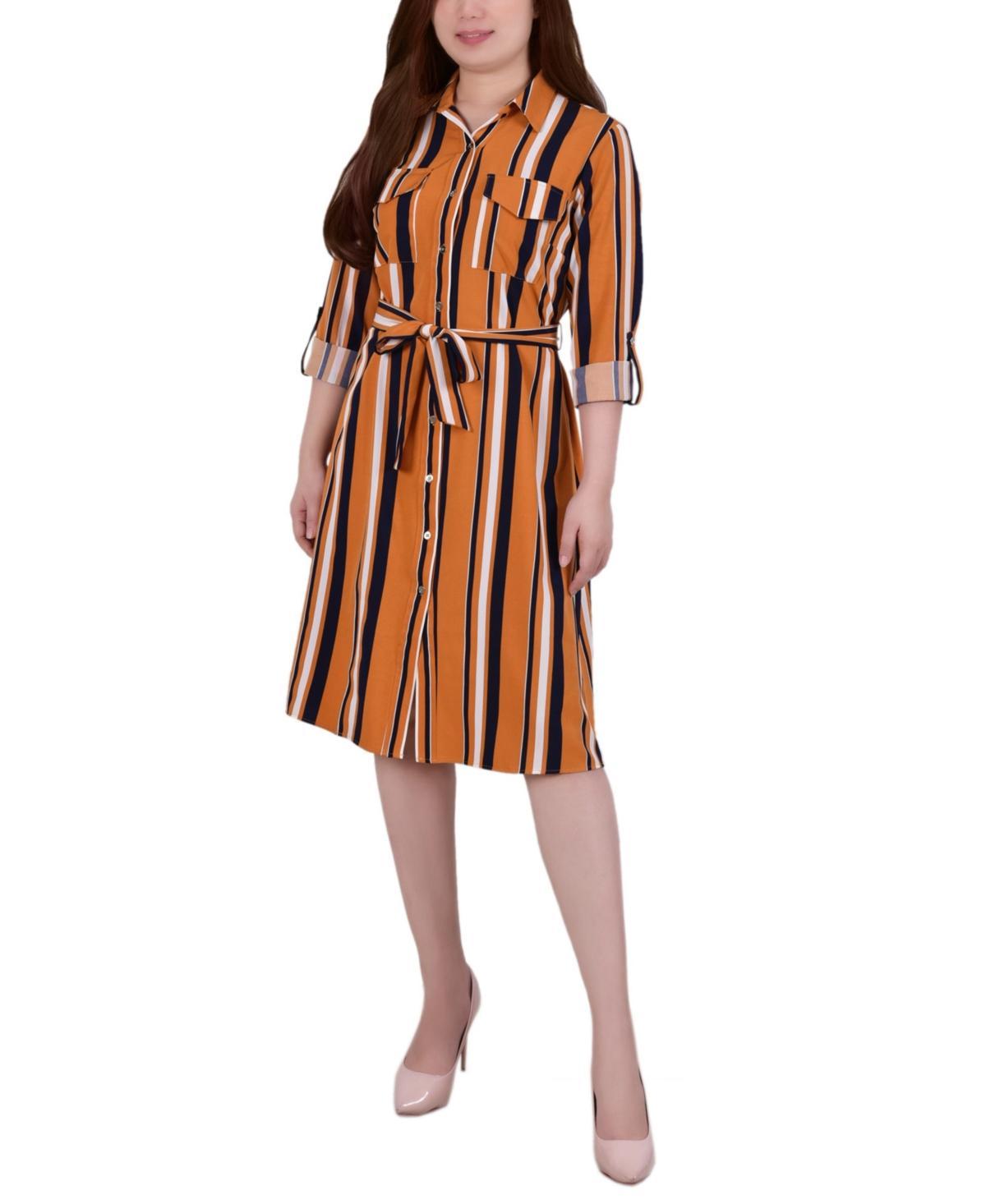 Womens 3/4 Sleeve Roll Tab Shirtdress with Belt Product Image