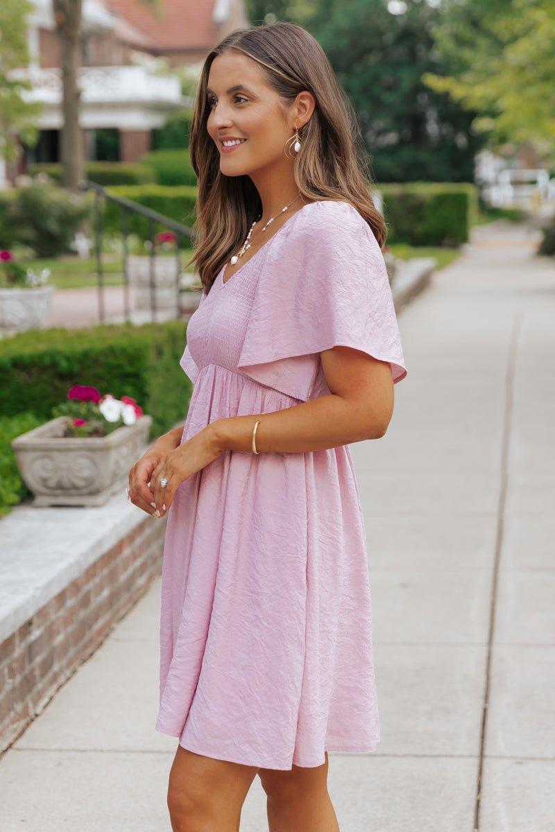 Pink Short Sleeve Smocked Mini Dress - FINAL SALE Product Image