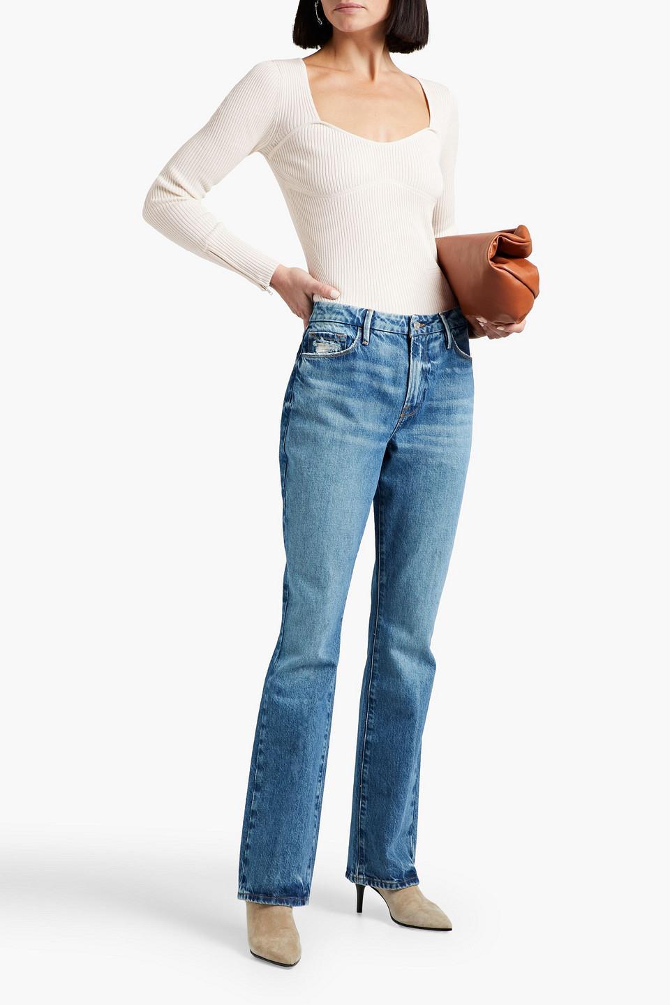 Le Mini Boot Distressed High-rise Bootcut Jeans In Blue Product Image