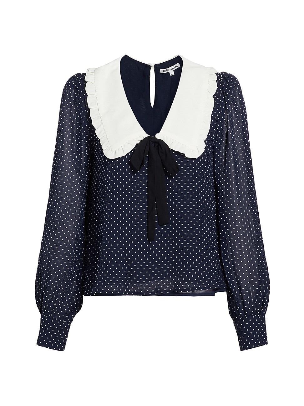 Womens Edalene Polka Dot Long-Sleeve Blouse Product Image