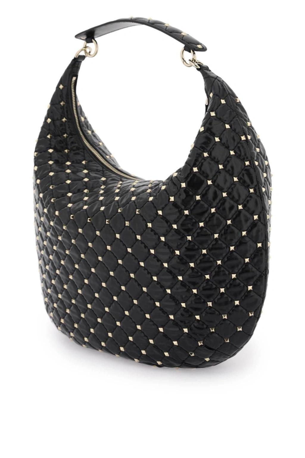 Leather 'rockstud Spike' Hobo Bag In 黑色的 Product Image