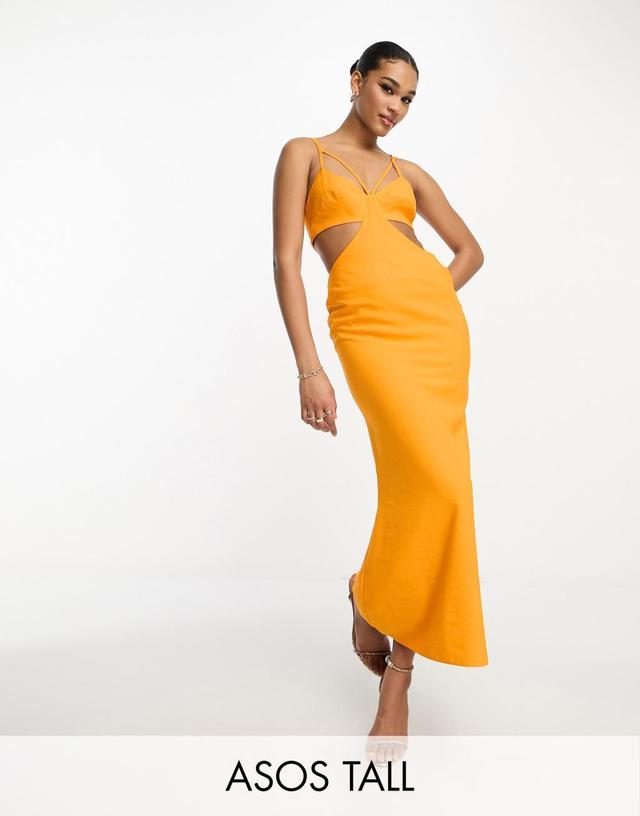 ASOS DESIGN Tall washed multi strap cut out midi dress in orange Product Image