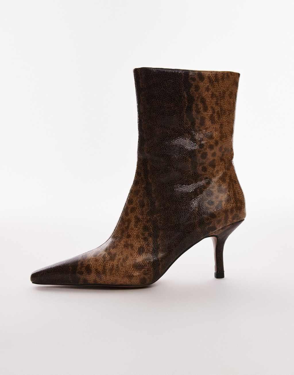 Topshop Natalia high heeled ankle boots in snake Product Image