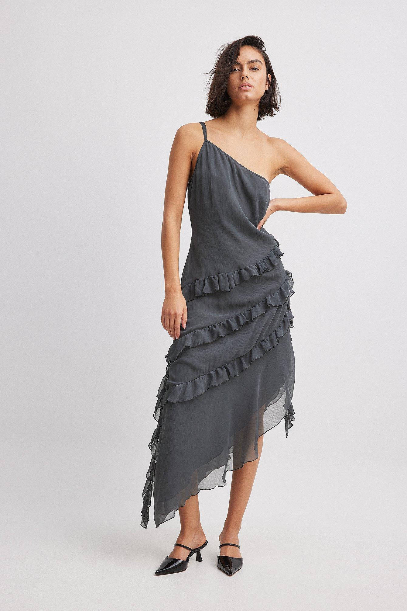 Ruffle Chiffon Midi Dress Product Image