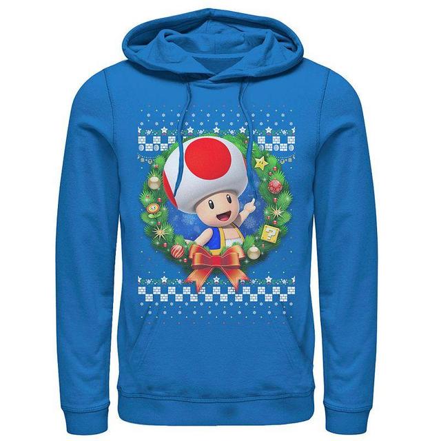 Mens Nintendo Super Mario 3D Toad Christmas Wreath Graphic Hoodie Product Image