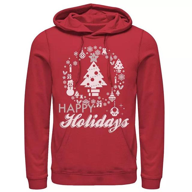 Mens Super Mario Happy Holidays Christmas Tree Hoodie Product Image