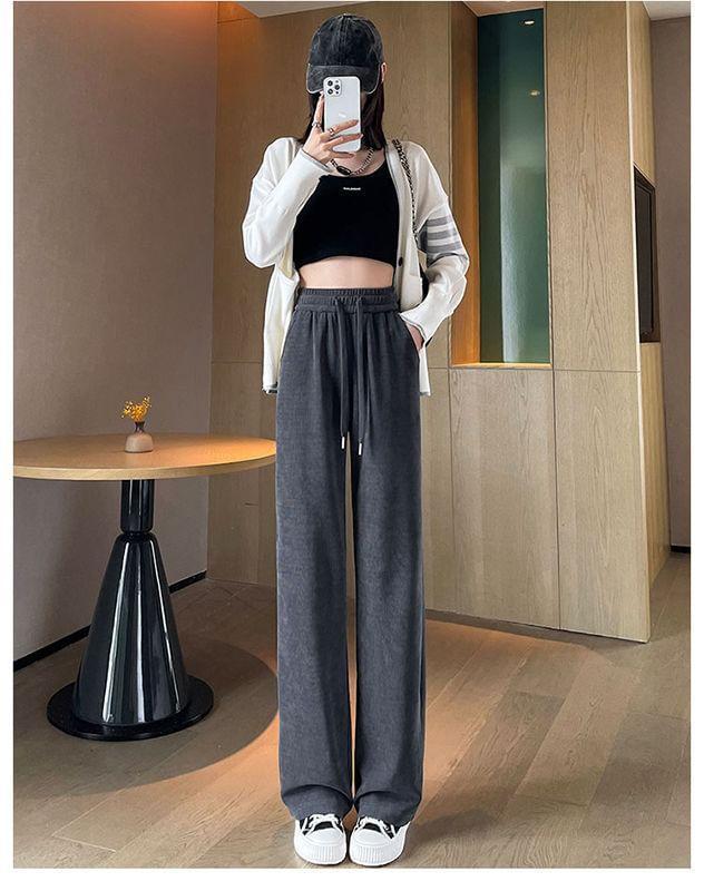 Drawstring Waist Plain Loose Fit Pants Product Image