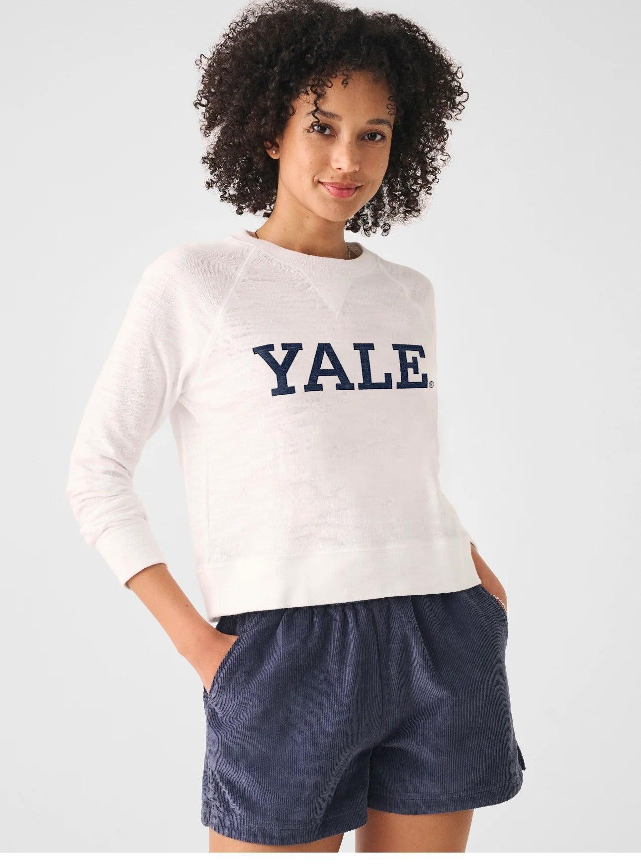 Sunwashed Slub Yale Logo Crewneck - White Female Product Image