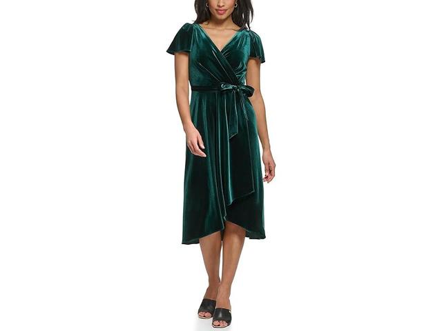 DKNY Flutter Sleeve Wrap Dress (Hunter) Women's Clothing Product Image