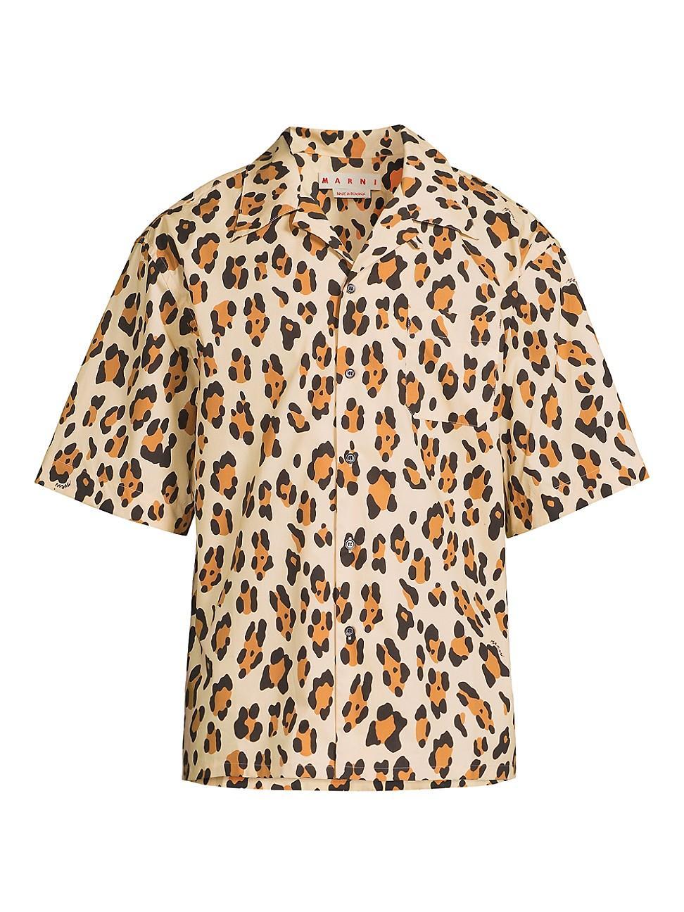 Mens Leopard Cotton Short-Sleeve Shirt Product Image