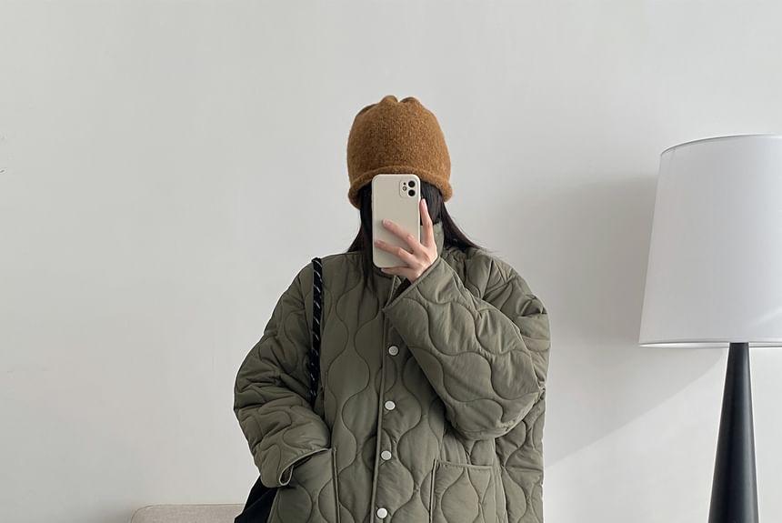 Plain Button Quilted Puffer Jacket Product Image