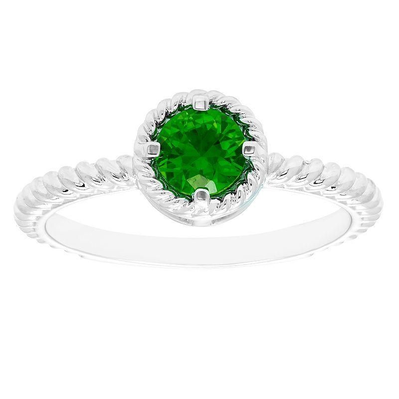 Boston Bay Diamonds Sterling Silver Lab-Grown Emerald Rope Halo Stacking Ring, Womens Green Product Image