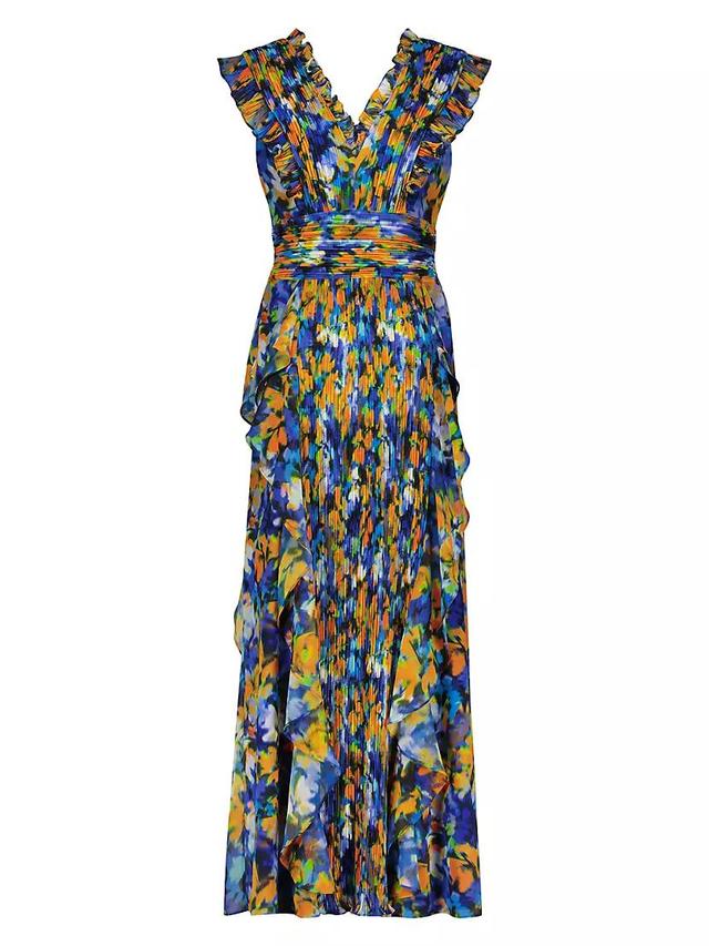 Printed Pleated Ruffle Gown Product Image