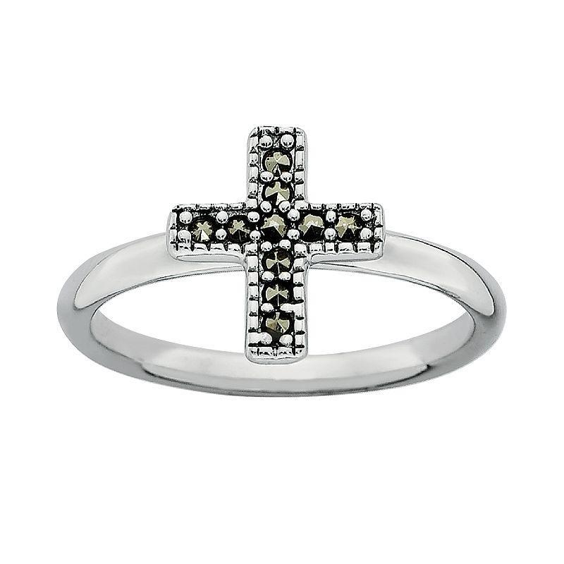 Stacks & Stones Sterling Silver Marcasite Cross Stack Ring, Womens Black Product Image