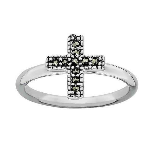 Stacks & Stones Sterling Silver Marcasite Cross Stack Ring, Womens Black Product Image