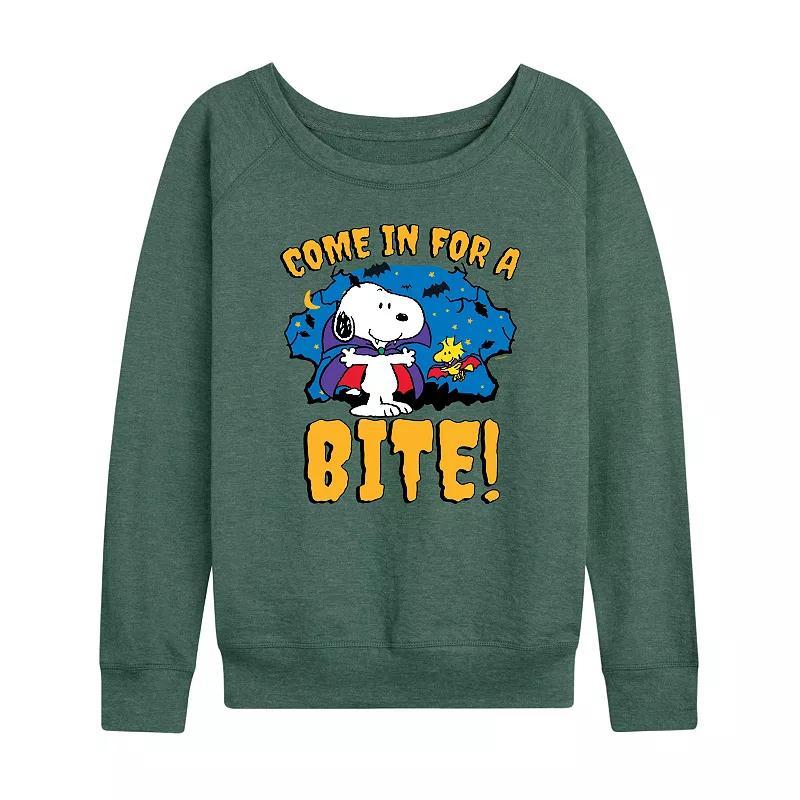 Womens Peanuts Snoopy Vampire Pullover Grey Green Product Image