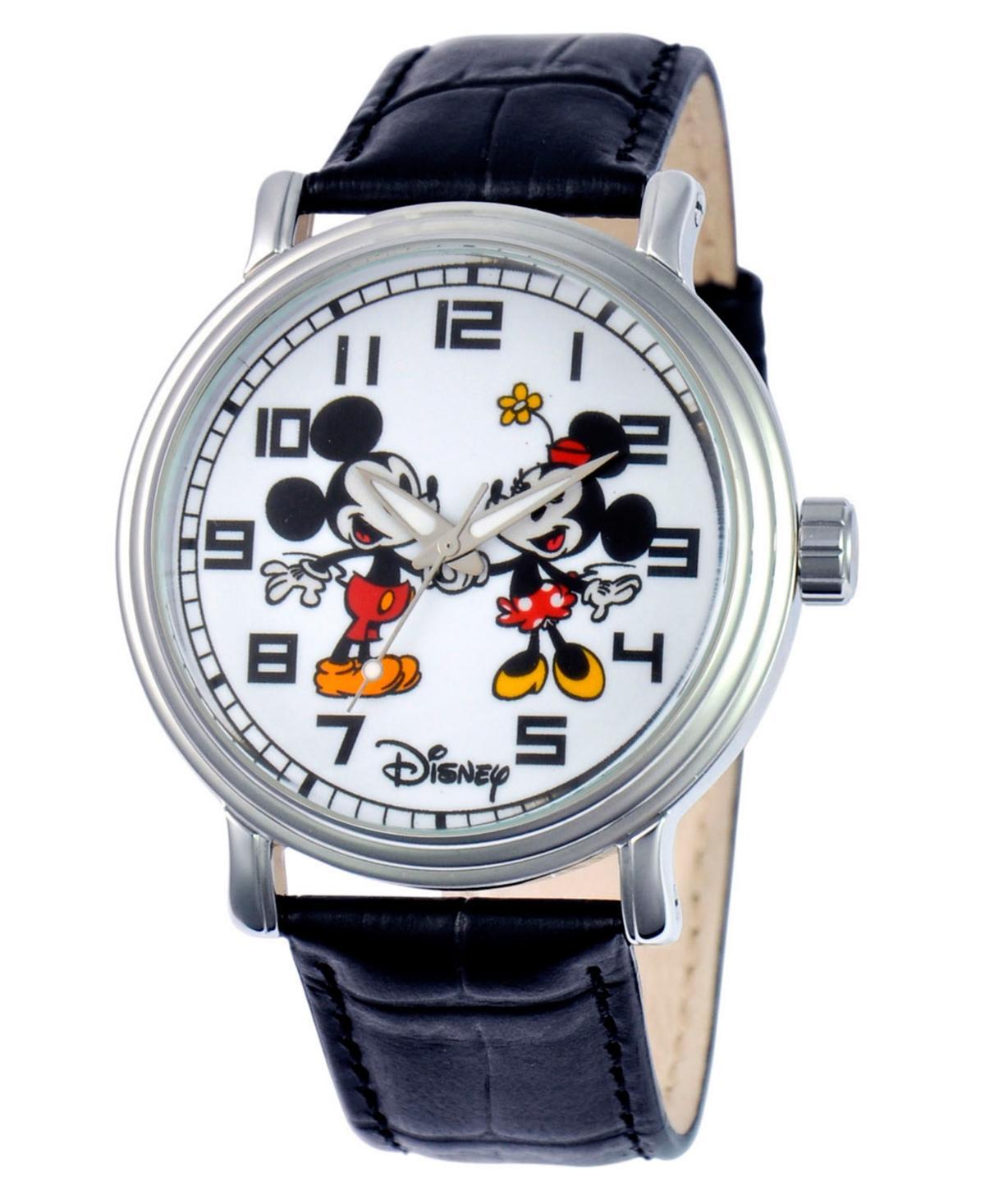 Disneys Mickey & Minnie Mouse Mens Leather Watch, Black Product Image