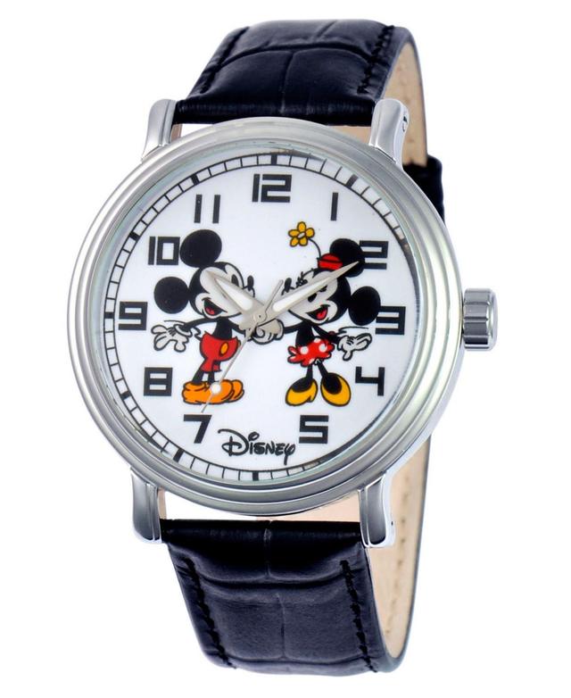 Disneys Mickey & Minnie Mouse Mens Leather Watch, Black Product Image