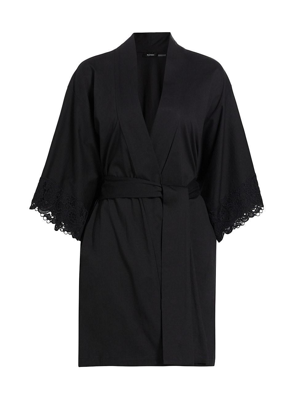 Womens Bliss Harmony Lace-Trimmed Cotton Robe Product Image