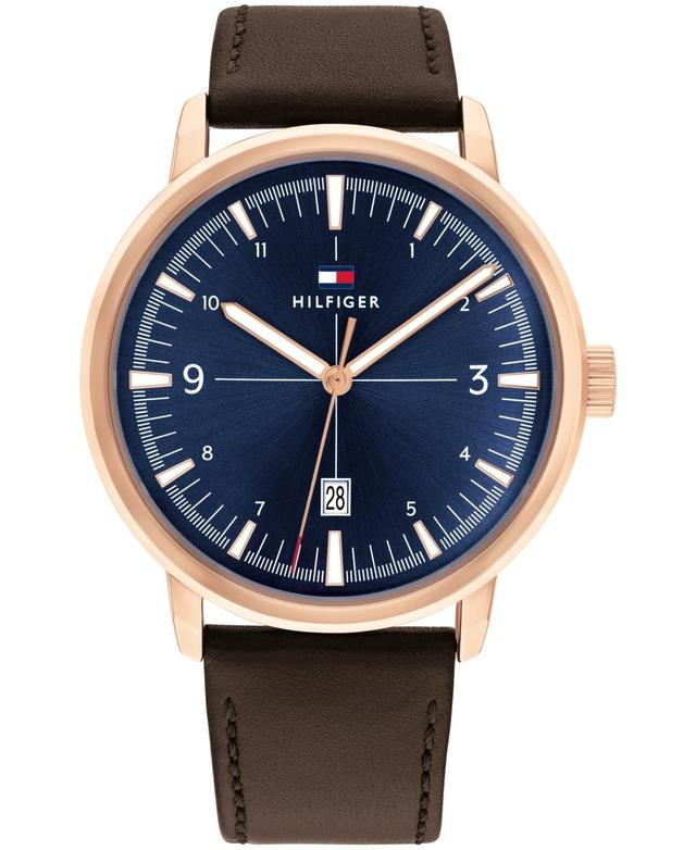 Tommy Hilfiger Mens Brown Leather Strap Watch 44mm Product Image