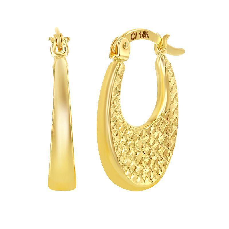 14k Gold Chunky Textured Hoop Earrings, Womens, Yellow Product Image