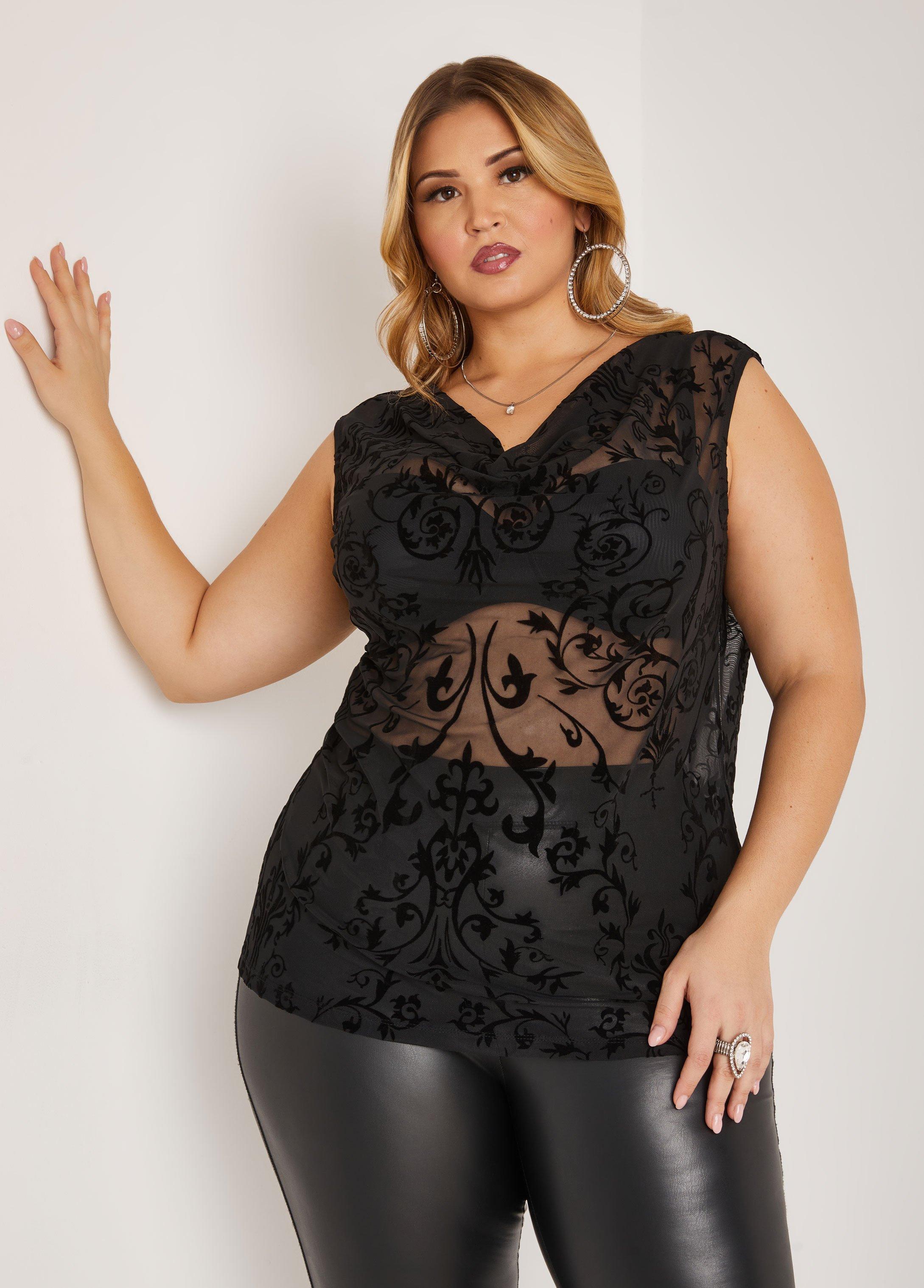 Plus Size Flocked Mesh Duster Ashley Stewart Product Image