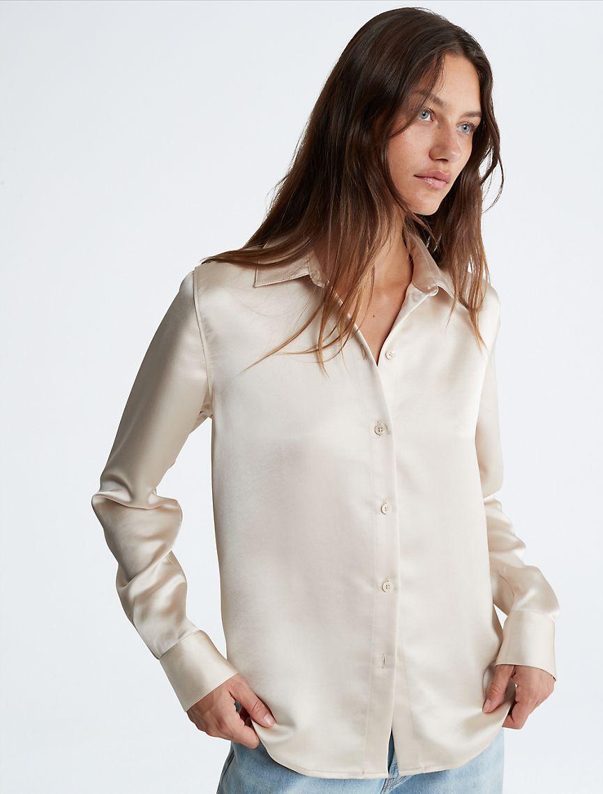 Satin Classic Button-Down Shirt Product Image