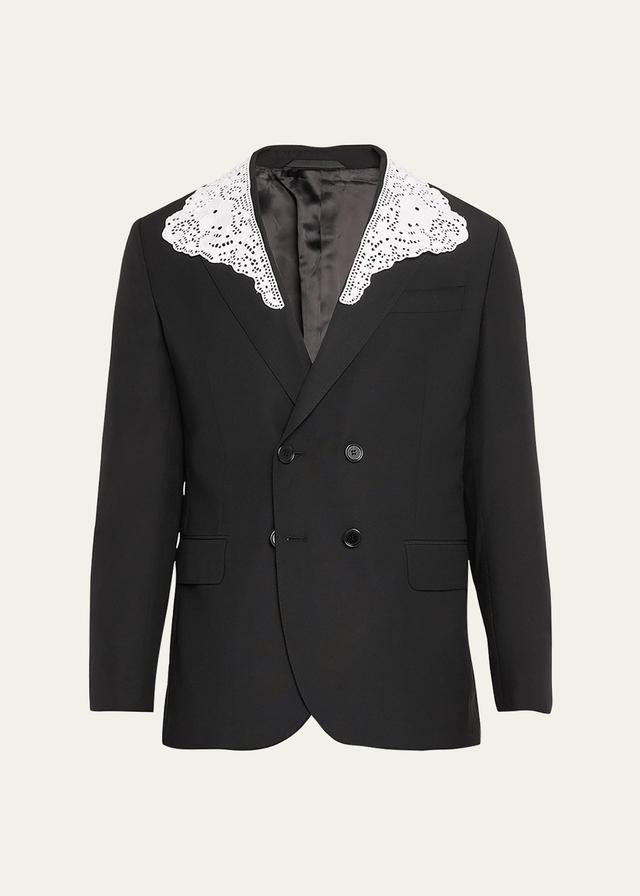 Mens Double-Breasted Sport Coat with Lace Collar Product Image